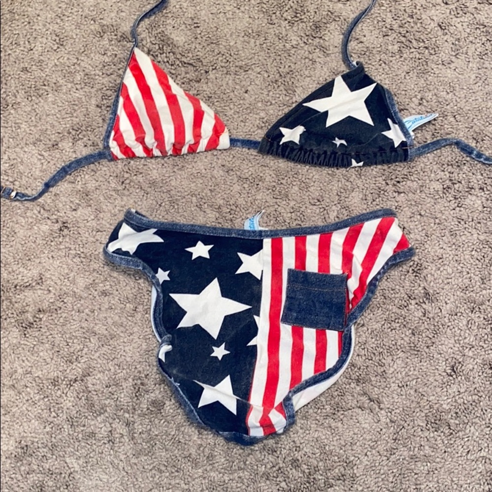 USA pride jean material bikini set